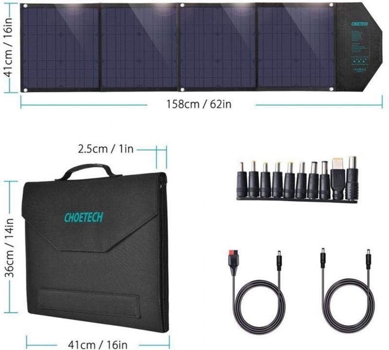 Солнечное зарядное устройство Choetech 80W (158x41см) USB 5V/2.4A + 5V/2.4A QC3.0 + USB-C PD3.0 (30W) (SC007)