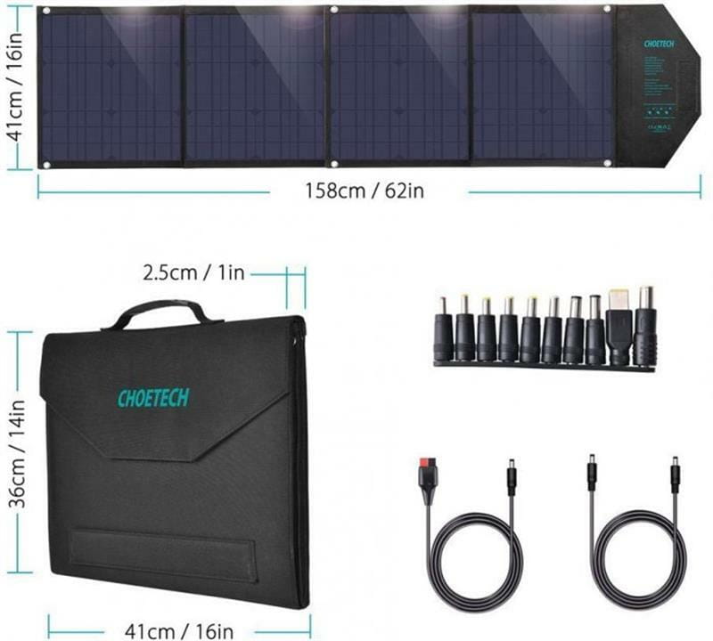 Солнечное зарядное устройство Choetech 80W (158x41см) USB 5V/2.4A + 5V/2.4A QC3.0 + USB-C PD3.0 (30W) (SC007)