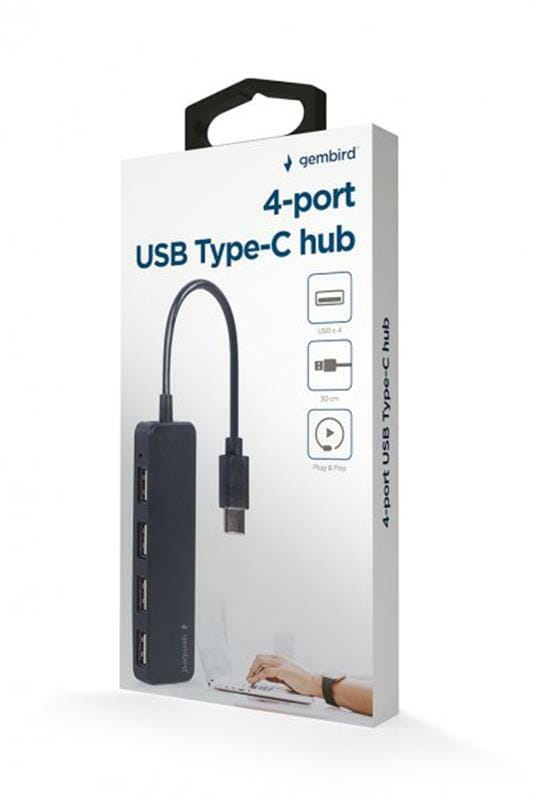 Концентратор USB Type-C Gembird 4хUSB2.0, пластик, Black (UHB-CM-U2P4-01)