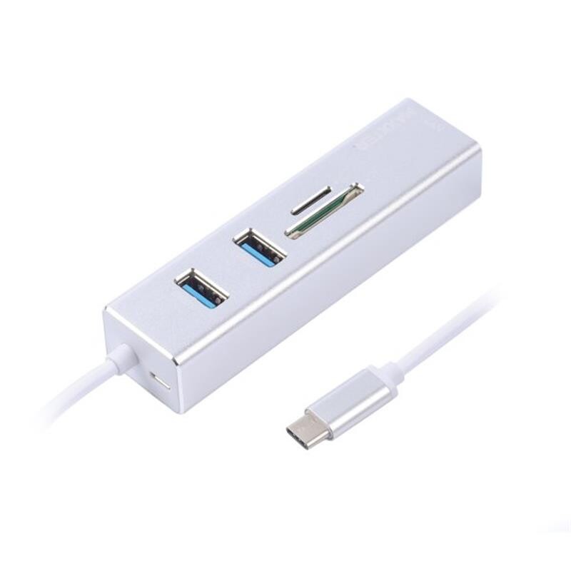 Концентратор USB Type-C Maxxter 2хUSB3.0, RJ-45, microSD/TF, металл, Grey (NECH-2P-SD-01)