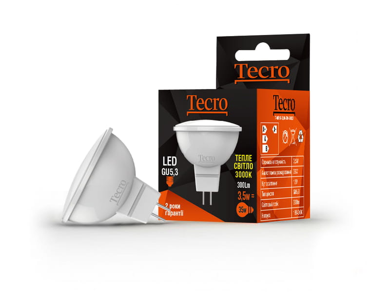 Лампа світлодіодна Tecro 3.5W GU5.3 3000K (T-MR16-3,5W-3K-GU5,3)