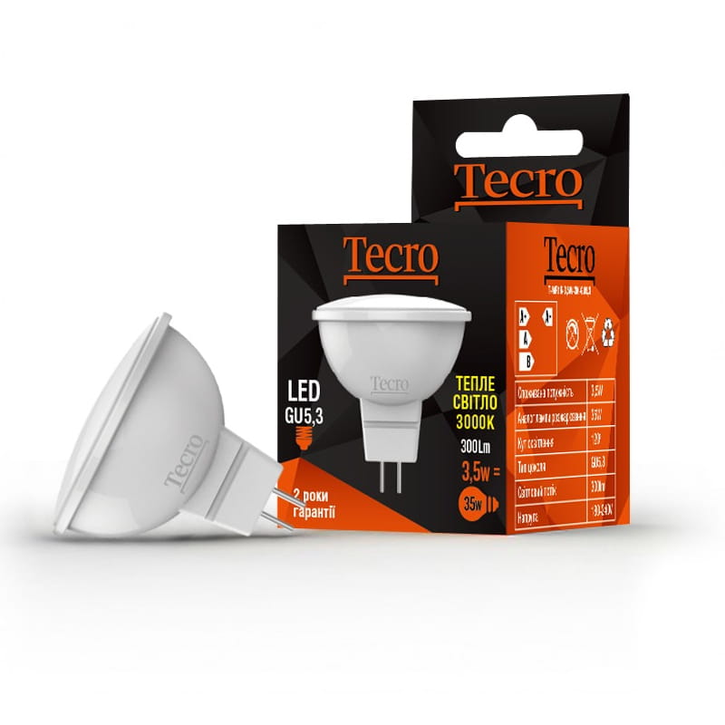 Лампа светодиодная Tecro 3.5W GU5.3 3000K (T-MR16-3,5W-3K-GU5,3)