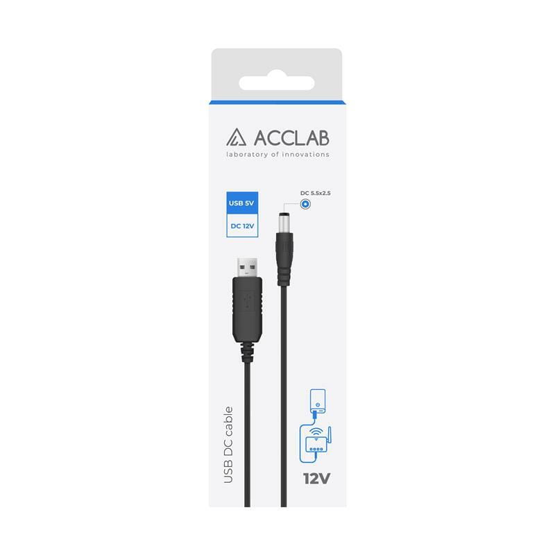 Кабель питания ACCLAB USB - DC (M/M), 5.5х2.5 мм, 12V, 1A, 1 м, Black (1283126552847)