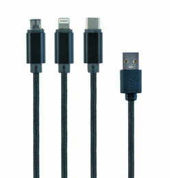 Кабель Cablexpert USB - Lightning + micro USB + USB Type-C (M/M), 1 м, черный (CC-USB2-AM31-1M)