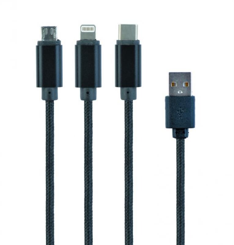 Кабель Cablexpert USB - Lightning + micro USB + USB Type-C (M/M), 1 м, черный (CC-USB2-AM31-1M)
