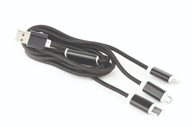 Кабель Cablexpert USB - Lightning + micro USB + USB Type-C (M/M), 1 м, черный (CC-USB2-AM31-1M)