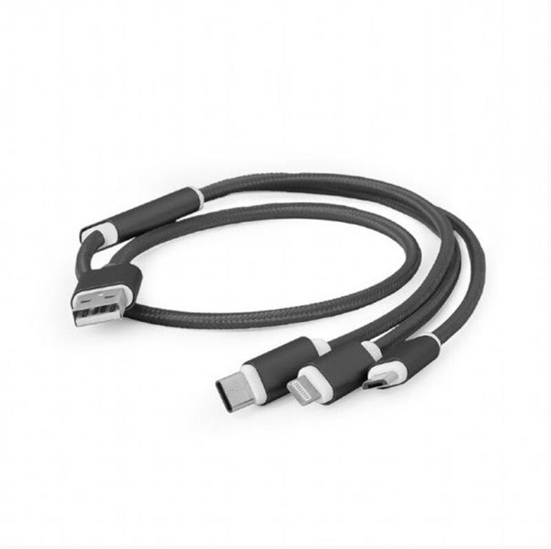 Кабель Cablexpert USB - Lightning + micro USB + USB Type-C (M/M), 1 м, черный (CC-USB2-AM31-1M)