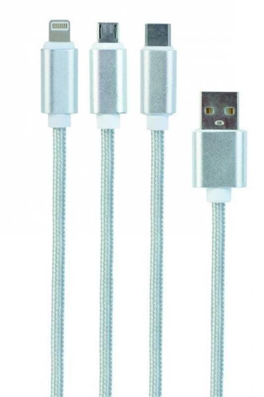 Кабель Cablexpert USB - Lightning + micro USB + USB Type-C (M/M), 1 м, сріблястий (CC-USB2-AM31-1M-S)