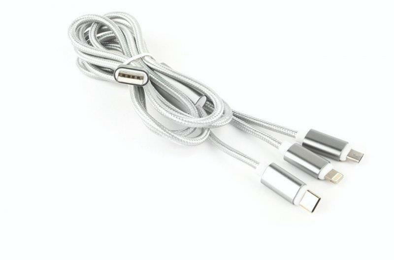 Кабель Cablexpert USB - Lightning + micro USB + USB Type-C (M/M), 1 м, серебристый (CC-USB2-AM31-1M-S)