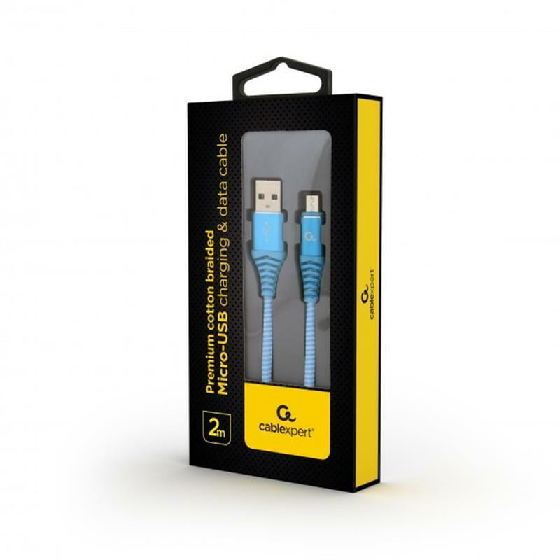 Кабель Cablexpert USB - micro USB (M/M), премиум, 2 м, голубой (CC-USB2B-AMmBM-2M-VW)
