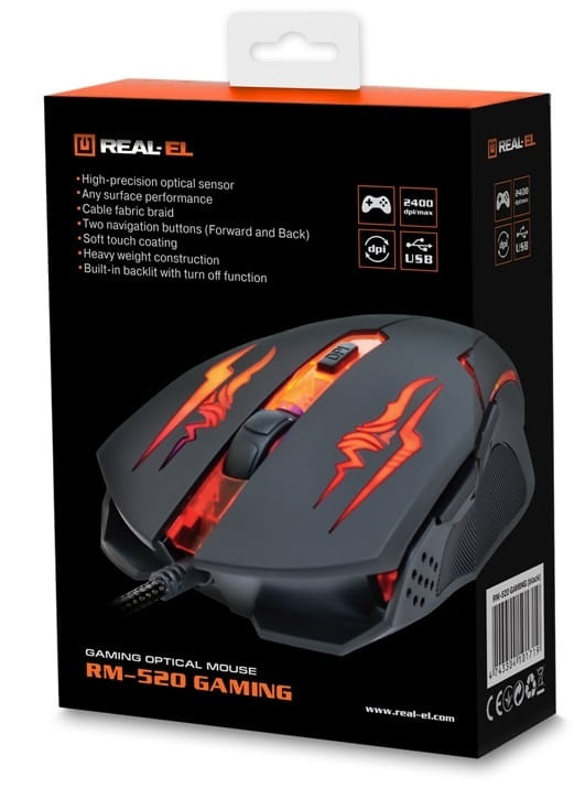 Миша REAL-EL RM-520 Gaming Black  (EL123200020)