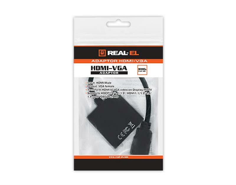 Адаптер REAL-EL HDMI - VGA (M/F), 0.15 м, чорний (EL123500020)