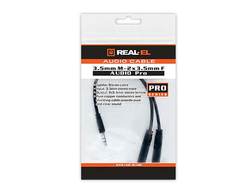 Аудіо-кабель REAL-EL Audio Pro 3.5 мм - 2х3.5 мм (M/F), 0.2 м, чорний (EL123500039)