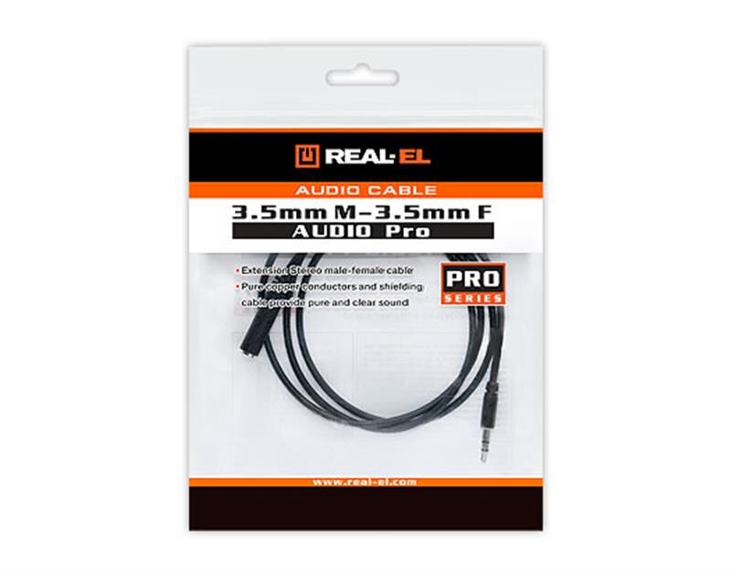 Аудио-кабель REAL-EL Audio Pro 3.5 мм - 3.5 мм (M/F), 1 м, черный (EL123500041)