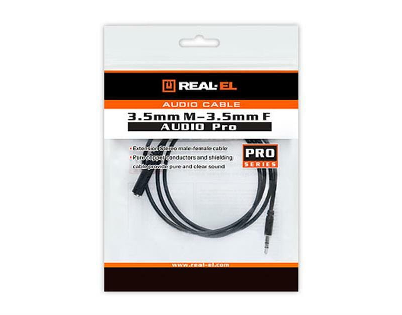 Аудио-кабель REAL-EL Audio Pro 3.5 мм - 3.5 мм (M/F), 1 м, черный (EL123500041)