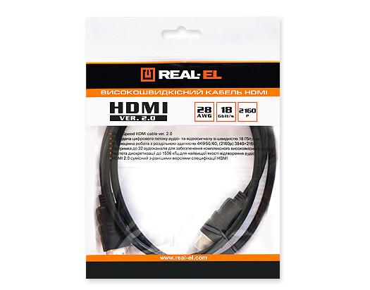 Кабель REAL-EL HDMI - HDMI v2.0 M/M, 2 м, черный (EL123500012) пакет