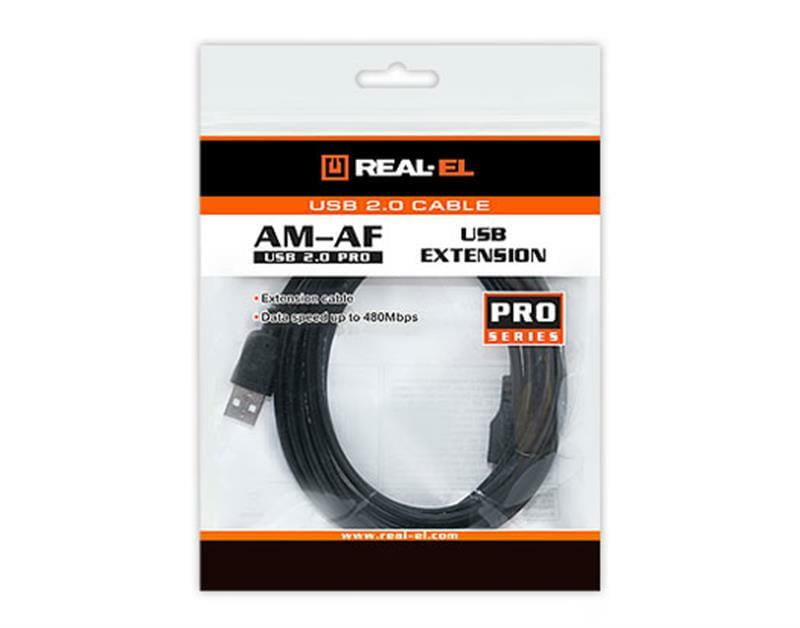 Кабель REAL-EL Pro USB - USB V 2.0 (M/F), 2 м, черный (EL123500028)