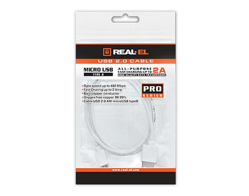 Кабель REAL-EL Pro USB - micro USB V 2.0 (M/M), 0.6 м, білий (EL123500022)