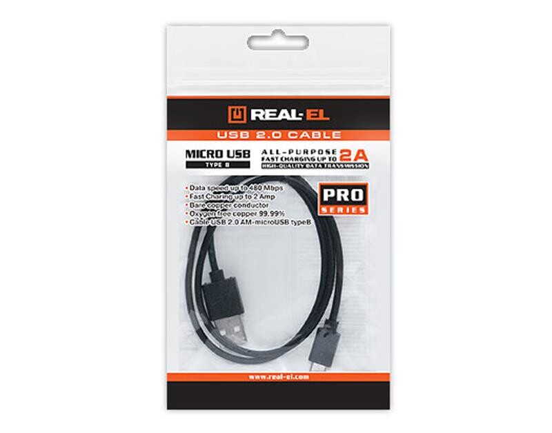 Кабель REAL-EL Pro USB - micro USB V 2.0 (M/M), 2 м, черный (EL123500025)