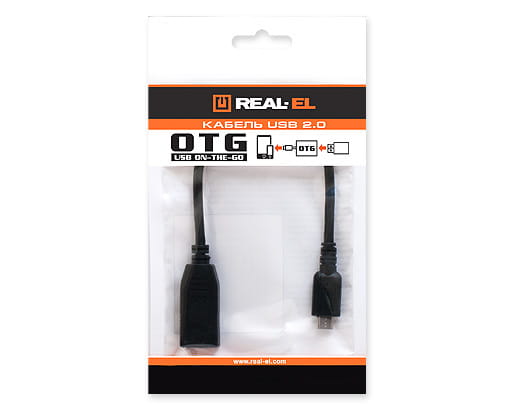 Кабель REAL-EL USB - micro USB V 2.0 (F/M), 0.1 м, черный (EL123500014)