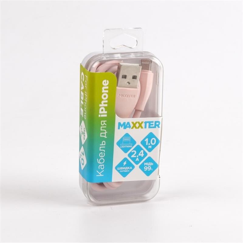 Кабель Maxxter USB-Lightning 1м рожевий преміум (UB-L-USB-01GP)