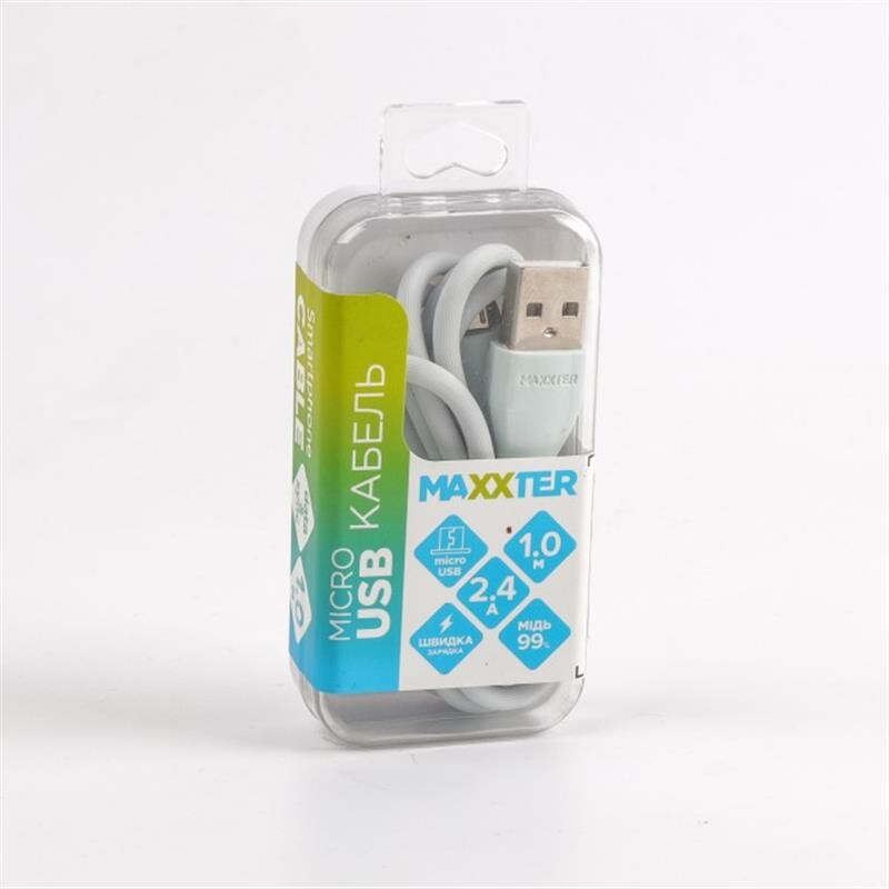 Кабель Maxxter USB-microUSB 1м ментолово-сірий преміум (UB-M-USB-01MG)