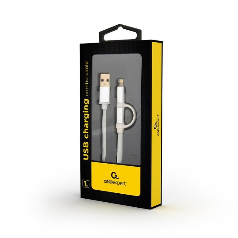 Кабель Cablexpert (CC-USB2-AM8PmB-1M-SV), USB2.0 BM - Lightning/Micro USB, 1м, сріблястий
