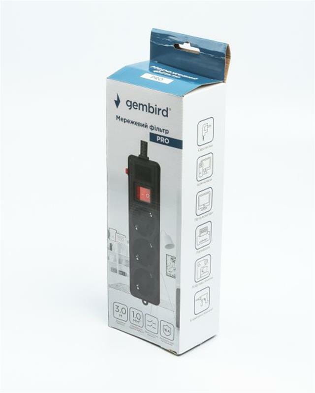 Фильтр питания Gembird Pro (SPG3-G-10B-PRO) 3 розетки, 3м, черный
