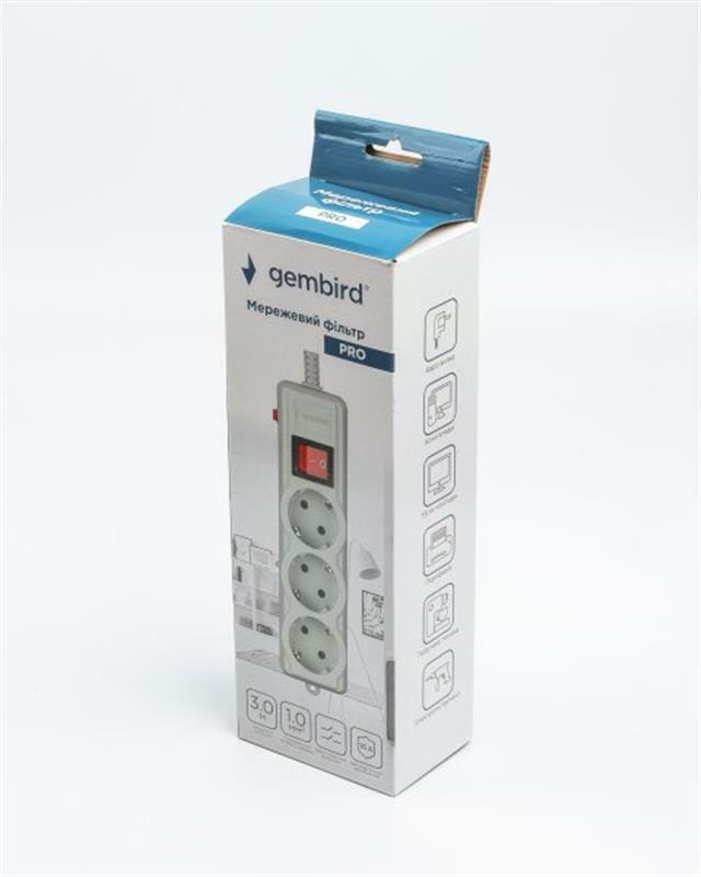 Фильтр питания Gembird Pro (SPG3-G-10G-PRO) 3 розетки, 3м, серый