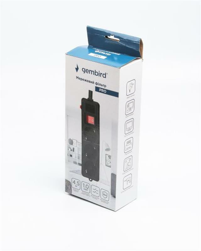 Фильтр питания Gembird Pro (SPG3-G-15B-PRO) 3 розетки, 4.5м, черный