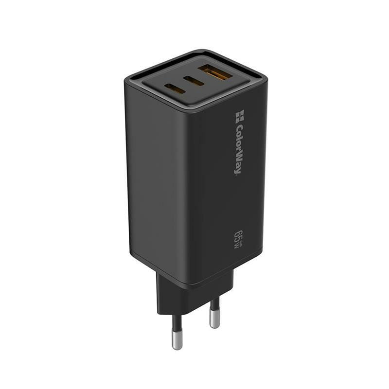 Сетевое зарядное устройство ColorWay GaN3 Pro Power Delivery (2USB Type-C PDx3A;1USBx3A) Black (CW-CHS039PD-BK)