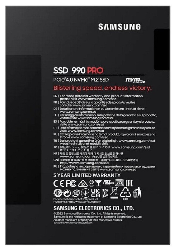 Накопитель SSD  2ТB Samsung 990 PRO M.2 2280 PCIe 4.0 x4 NVMe V-NAND TLC (MZ-V9P2T0BW)