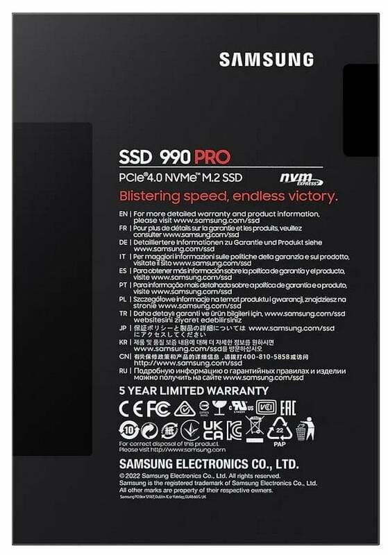 Накопичувач SSD  2ТB Samsung 990 PRO M.2 2280 PCIe 4.0 x4 NVMe V-NAND MLC (MZ-V9P2T0BW)