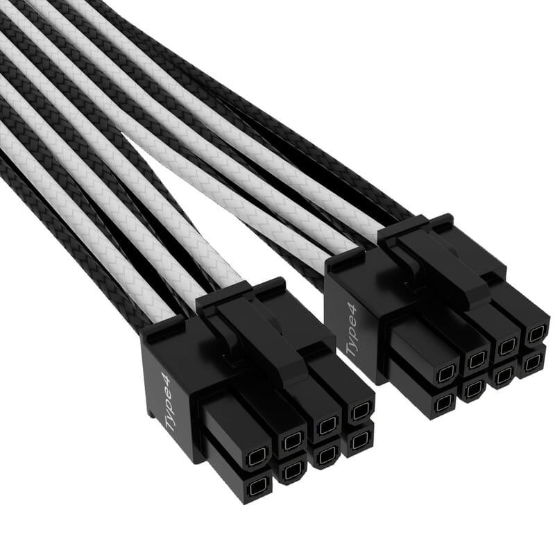 Кабель-перехідник Corsair Premium Individually Sleeved 12+4pin PCIe Gen 5 12VHPWR 600W cable, Type 4, WHITE/BLACK (CP-8920333)