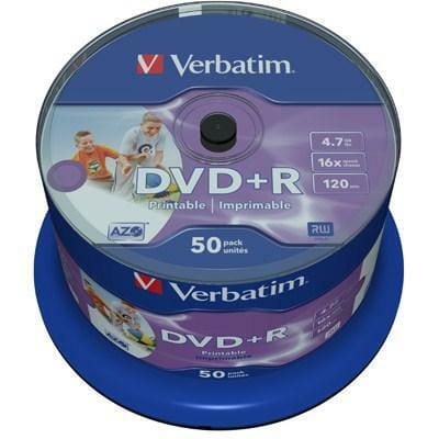 Фото - Оптичний диск Verbatim Диски DVD+R  4.7Gb 16X CakeBox 50шт Wide inkjet photo Printable (4 