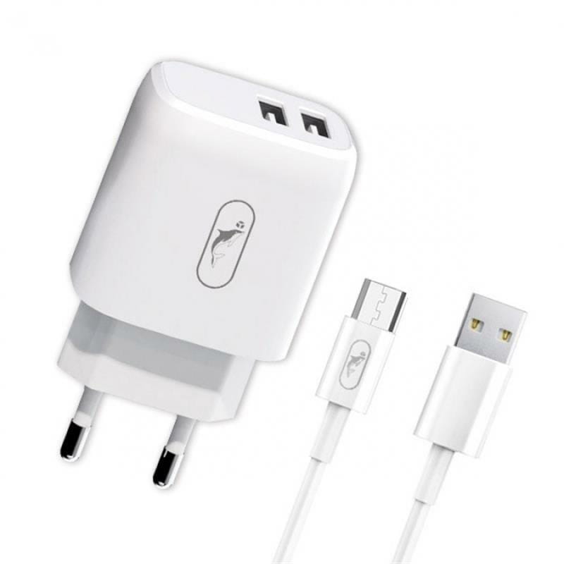 Зарядное устройство SkyDolphin SC22EBV (2USB, 2.1A) White (MZP-000164) + кабель microUSB