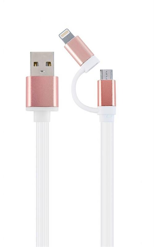 Кабель Cablexpert (CC-USB2-AM8PmB-1M-PK), USB2.0 BM - Lightning/Micro USB, 1м, рожевий