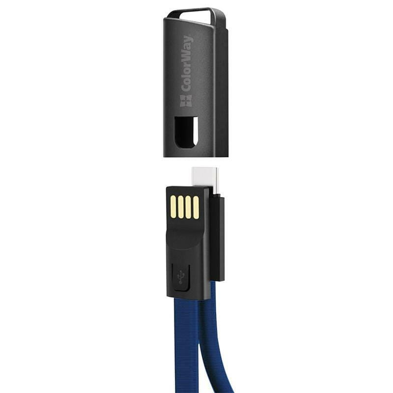 Кабель ColorWay USB - USB Type-C (M/M), 2.4 А, 0.22 м, Blue (CW-CBUC023-BL)