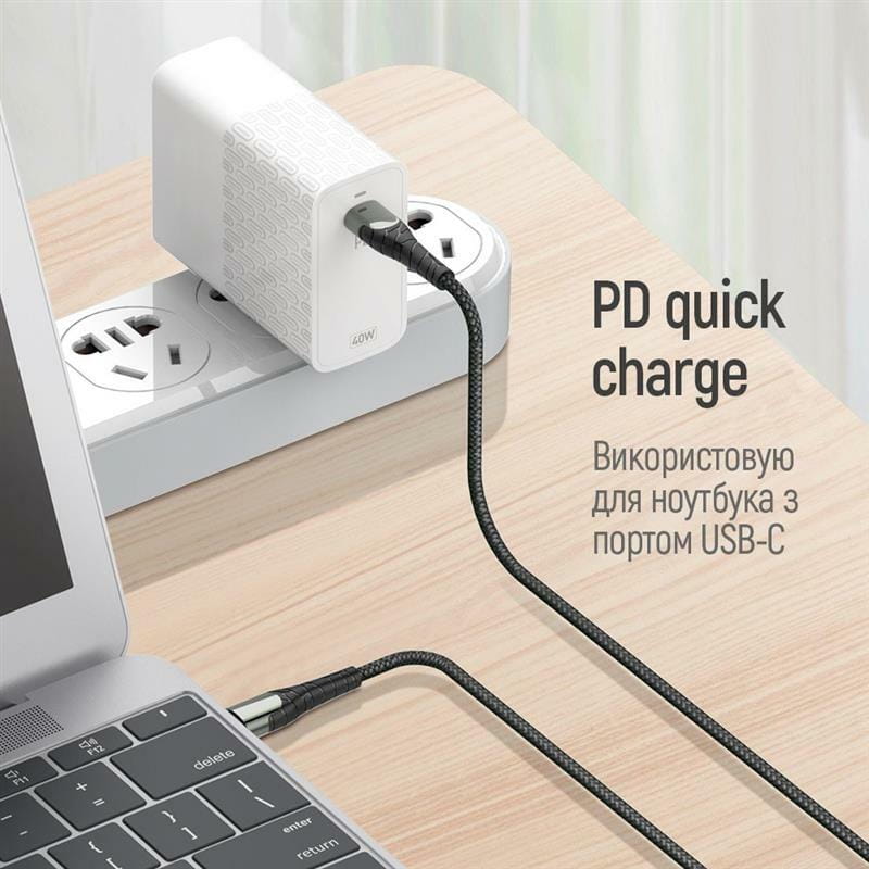 Кабель ColorWay USB Type-C - USB Type-C (M/M), PD Fast Charging, 3 А, 65 W, 1 м, Grey (CW-CBPDCC040-GR)