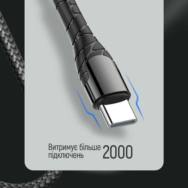 Кабель ColorWay USB Type-C - USB Type-C (M/M), PD Fast Charging, 3 А, 65 W, 1 м, Grey (CW-CBPDCC040-GR)