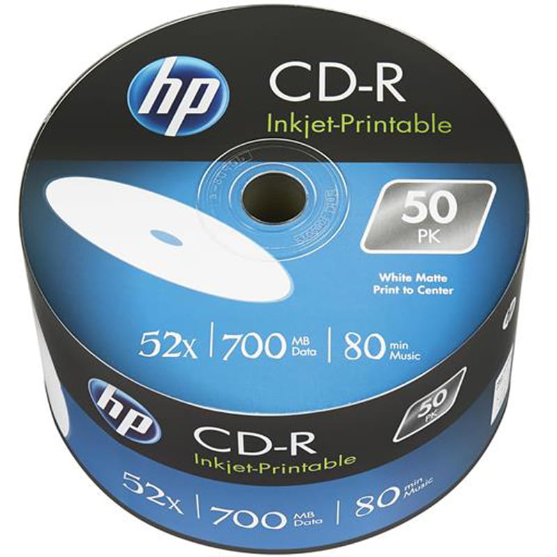 Диски CD-R HP (69301 /CRE00070WIP-33) 700MB 52x IJ Print, без шпинделя, 50 шт