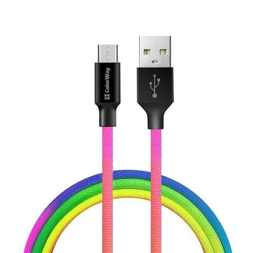 Photos - Cable (video, audio, USB) ColorWay Кабель  USB - micro USB , 2.4 А, 1 м, Multicolor (CW-CBUM017 (M/M)