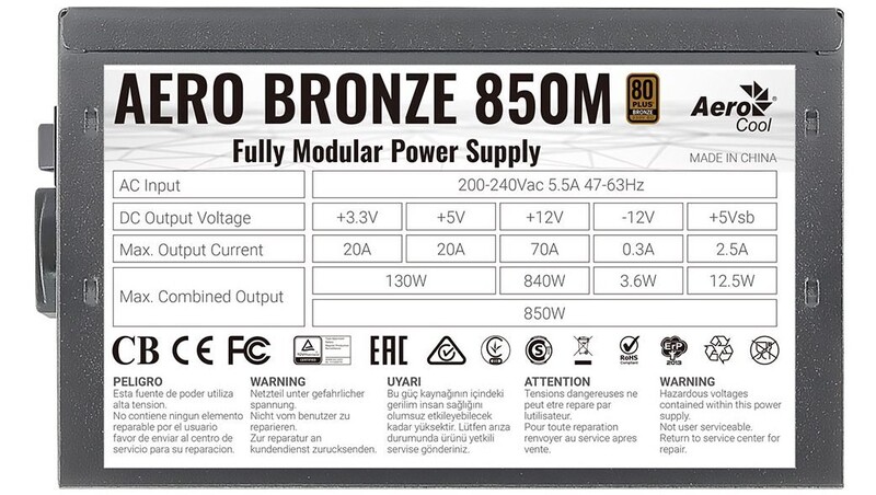 Блок питания AeroCool Aero Bronze 850M Fully Modular (ACPB-AR85AEC.1M) 850W