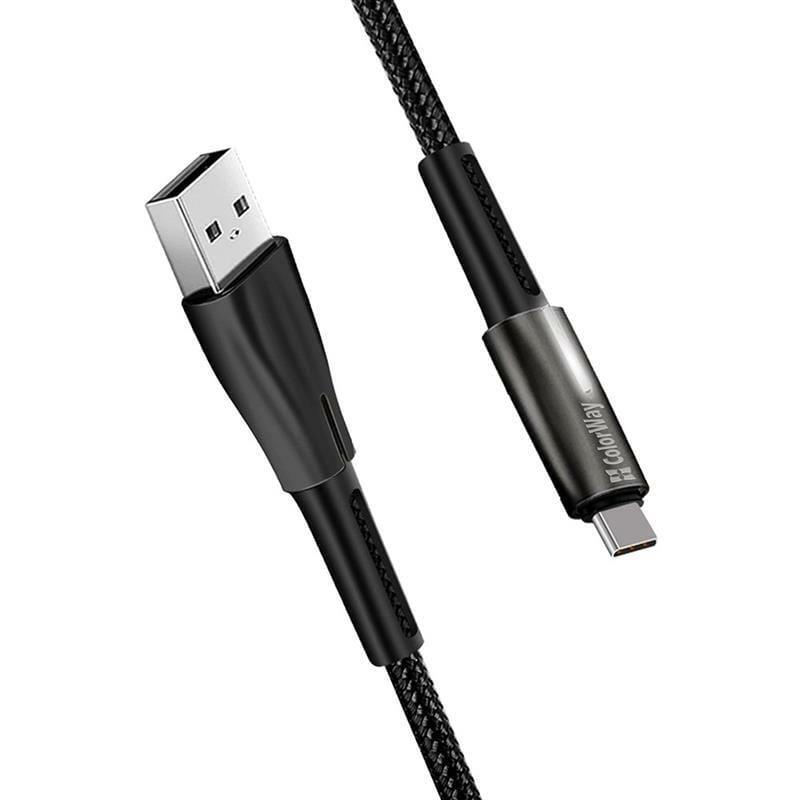 Кабель ColorWay USB - USB Type-C (M/M), Zinc Alloy + Led, 2.4 А, 1 м, Black (CW-CBUC035-BK)