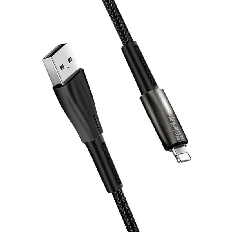 Кабель ColorWay USB - Lightning (M/M), 2.4 А, Zinc Alloy + Led, 1 м, Black (CW-CBUL035-BK)