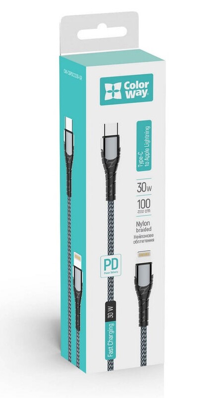 Кабель ColorWay USB-C - Lightning (M/M), PD Fast Charging, 3 А, 1 м, Grey (CW-CBPDCL033-GR)