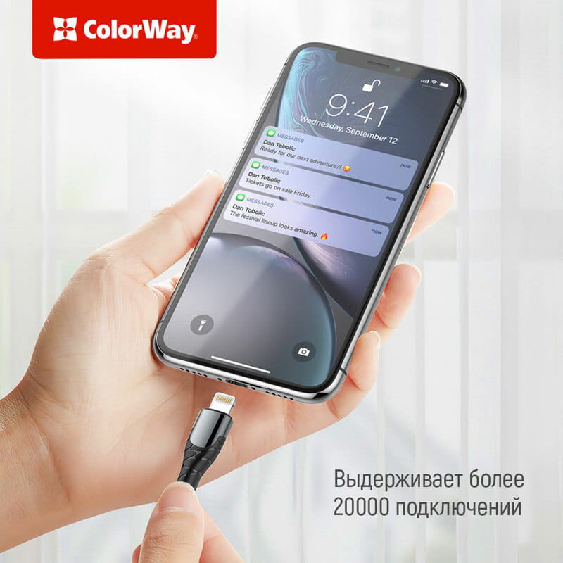 Кабель ColorWay USB-C-Lightning, PD Fast Charging, 3.0А, 1м, Grey (CW-CBPDCL033-GR)