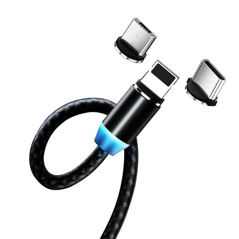Кабель ColorWay Magnetic USB - Lightning + micro USB + USB Type-C (M/M), 2.4 А, 1 м, Black (CW-CBUU020-BK)
