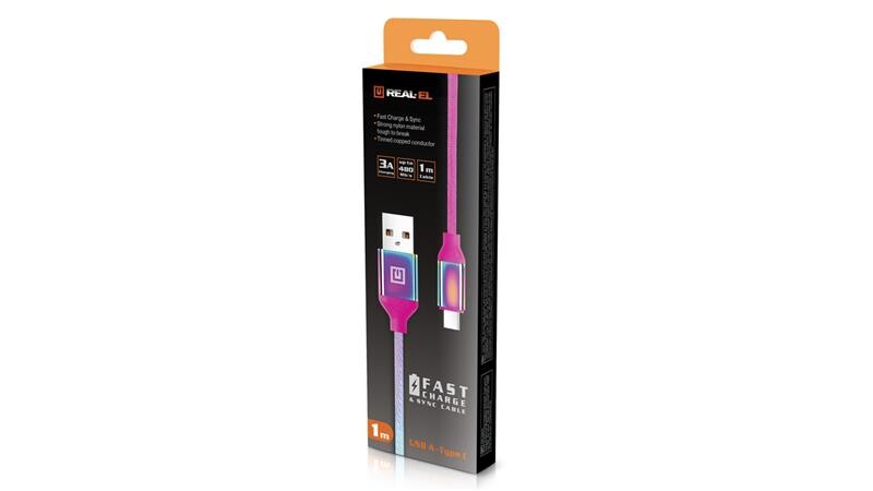 Кабель REAL-EL Premium Rainbow USB-USB Type C 1m (4743304104734)