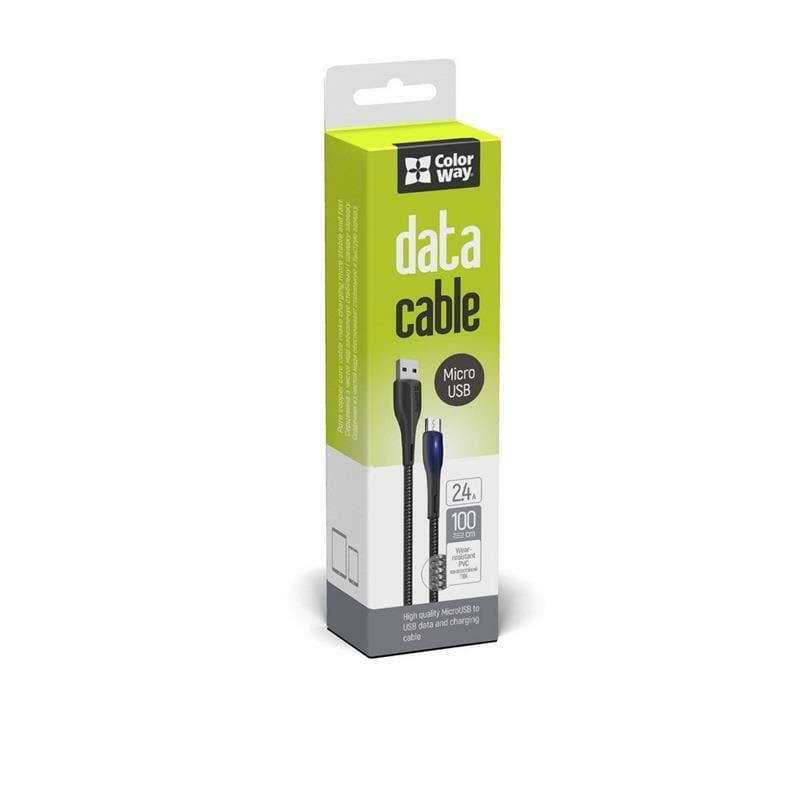 Кабель ColorWay USB - micro USB (M/M), PVC + Led, 2.4 А, 1 м, Black (CW-CBUM034-BK)